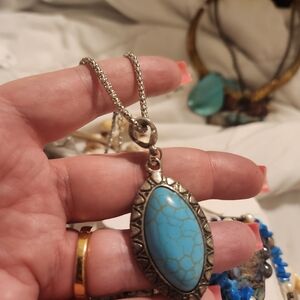 Sold Silver and Turquoise Pendant Necklace